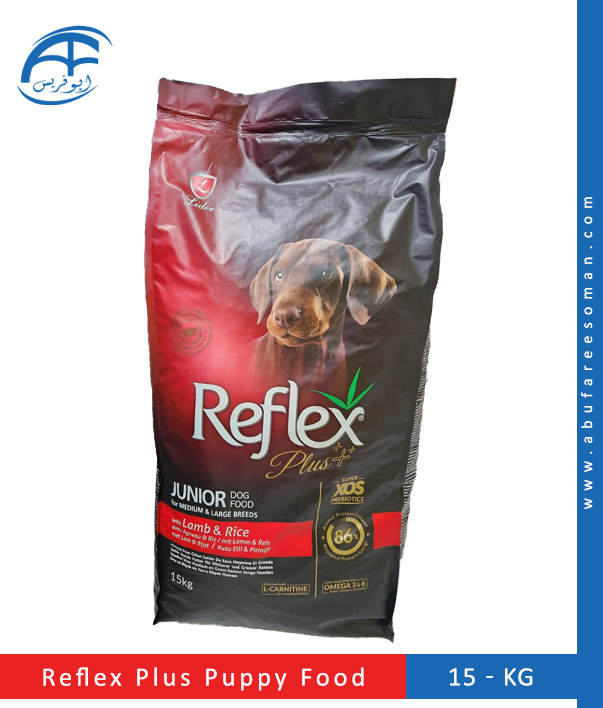 Reflex Plus Junior Dog Food Medium & Large Breeds Lamb & Rice 15kg Abu Farees Trading